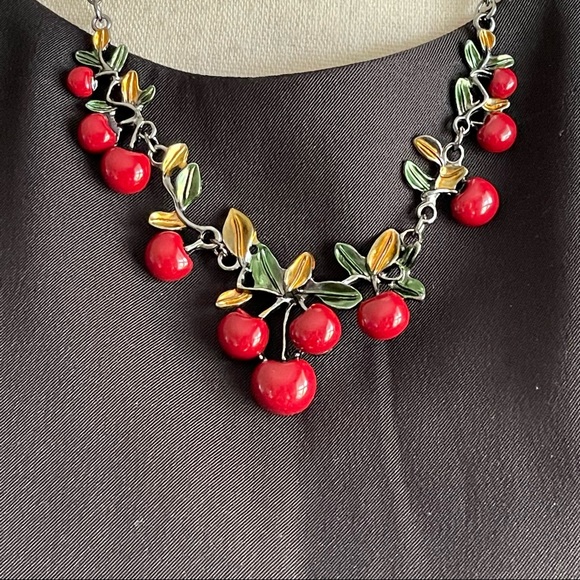 Enamel Cherries and Leaves Necklace Set - Picture 3 of 13